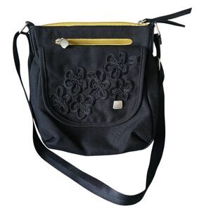 Haiku jaunts black organizer crossbody canvas purse floral great condition